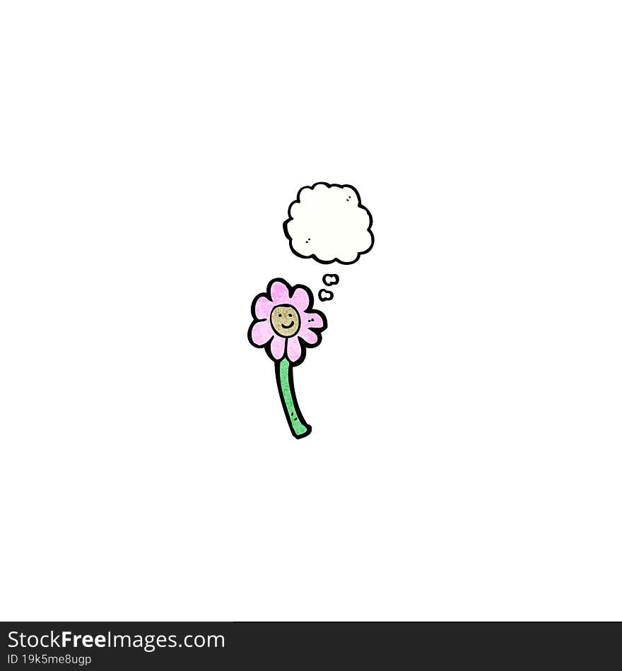 cartoon flower with face and thought bubble