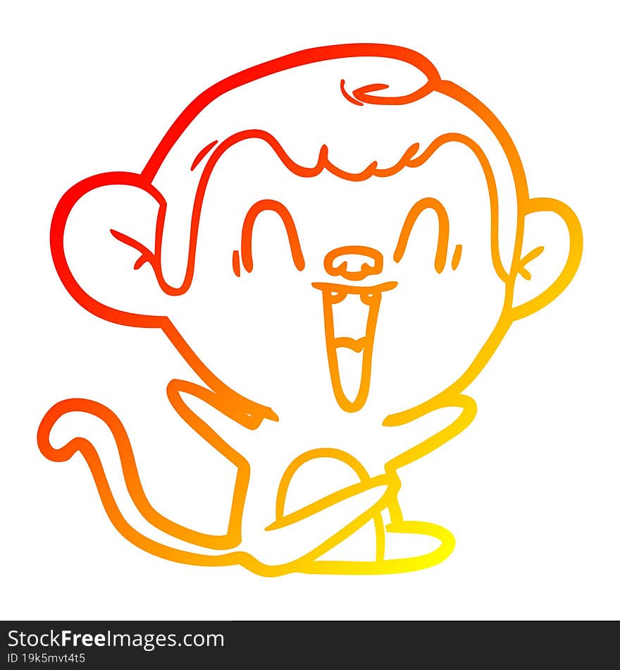 warm gradient line drawing of a cartoon laughing monkey