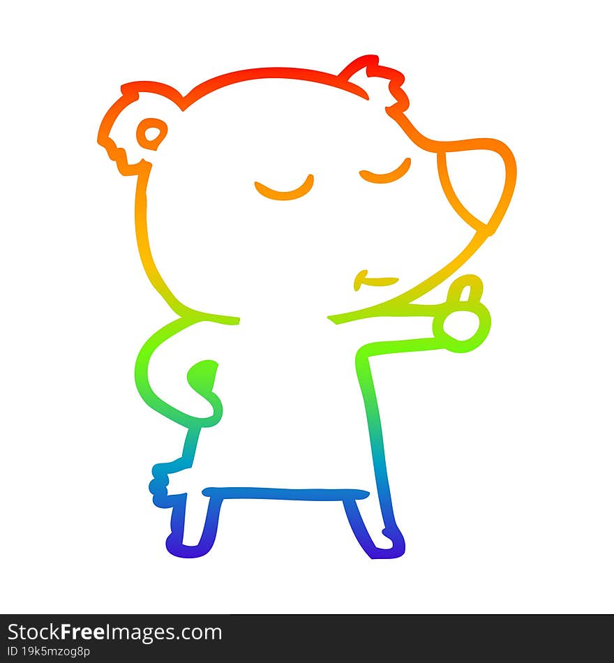 rainbow gradient line drawing of a happy cartoon bear giving thumbs up