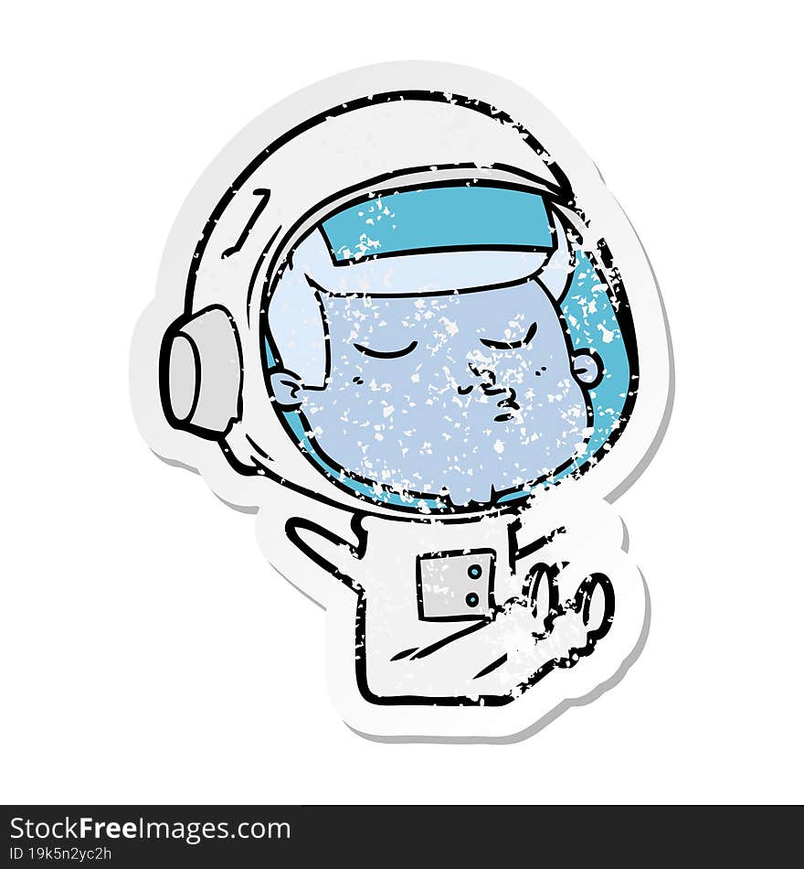 Distressed Sticker Of A Cartoon Confident Astronaut