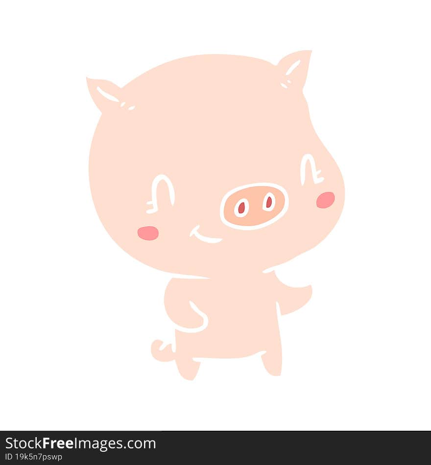 cute flat color style cartoon pig