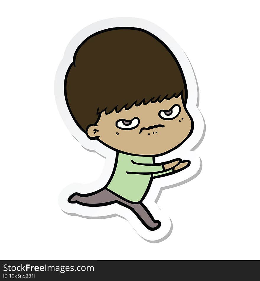 sticker of a cartoon angry boy