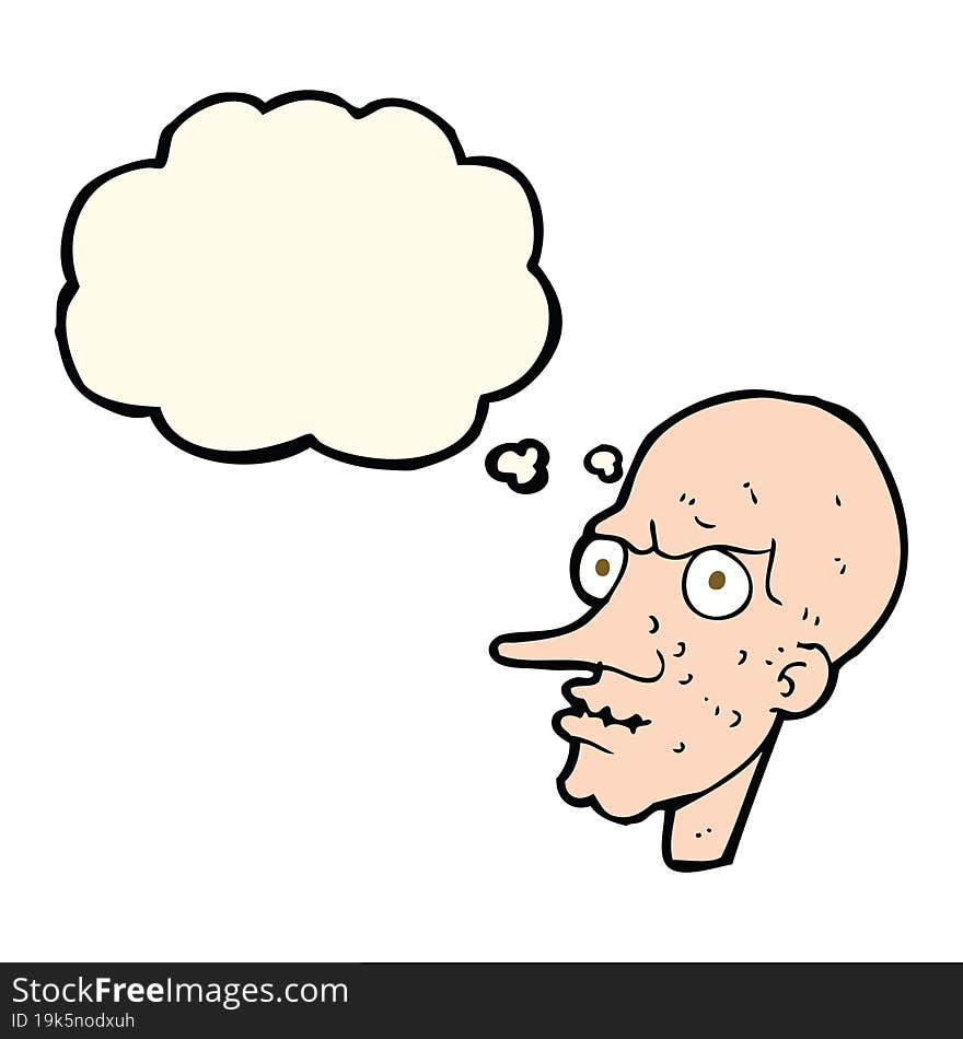 Cartoon Evil Old Man With Thought Bubble