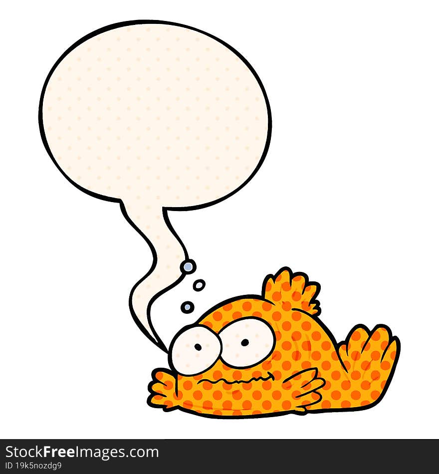 funny cartoon goldfish and speech bubble in comic book style