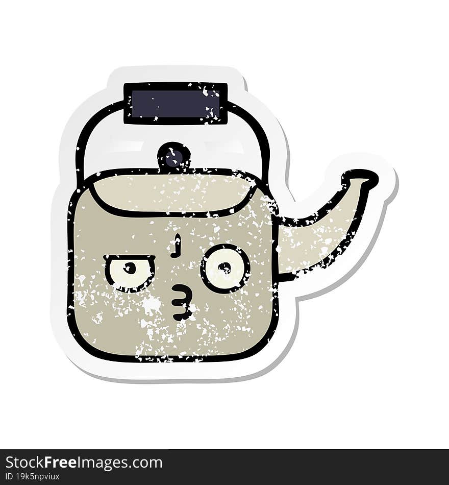 Distressed Sticker Of A Cute Cartoon Kettle