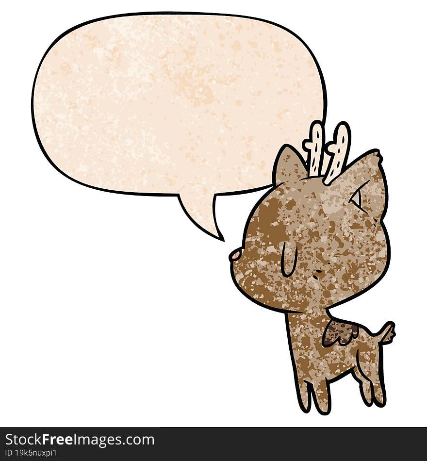 cute cartoon deer with speech bubble in retro texture style