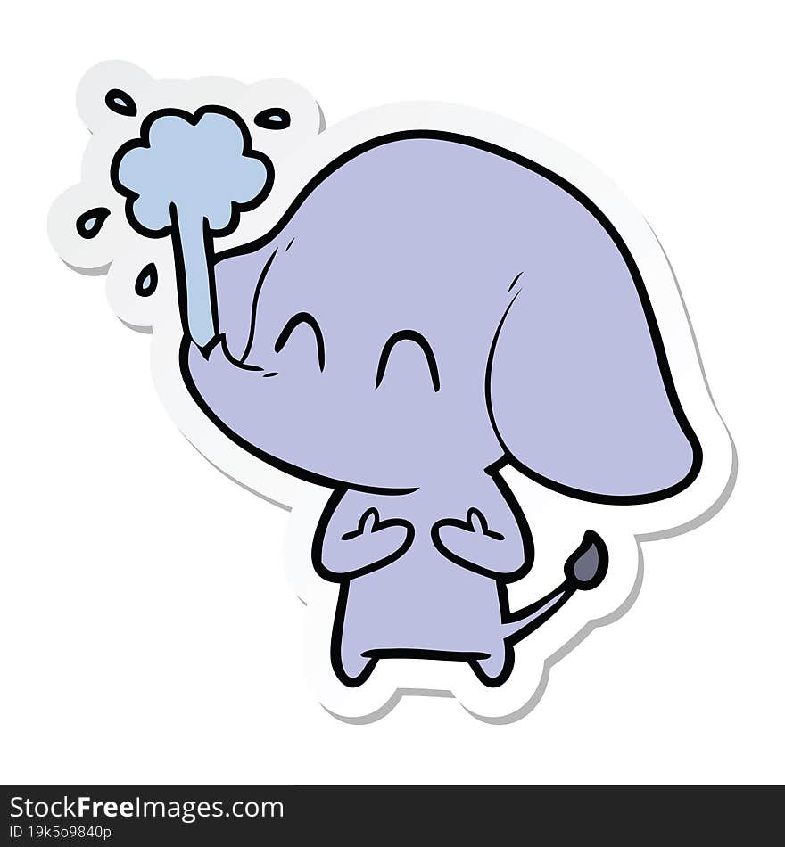 sticker of a cute cartoon elephant spouting water