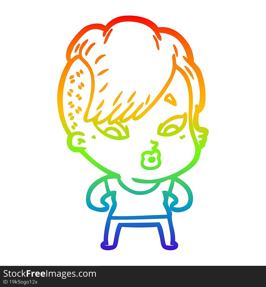 rainbow gradient line drawing cartoon surprised girl