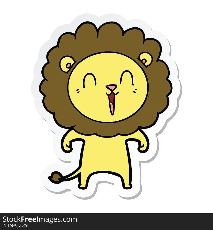 sticker of a laughing lion cartoon