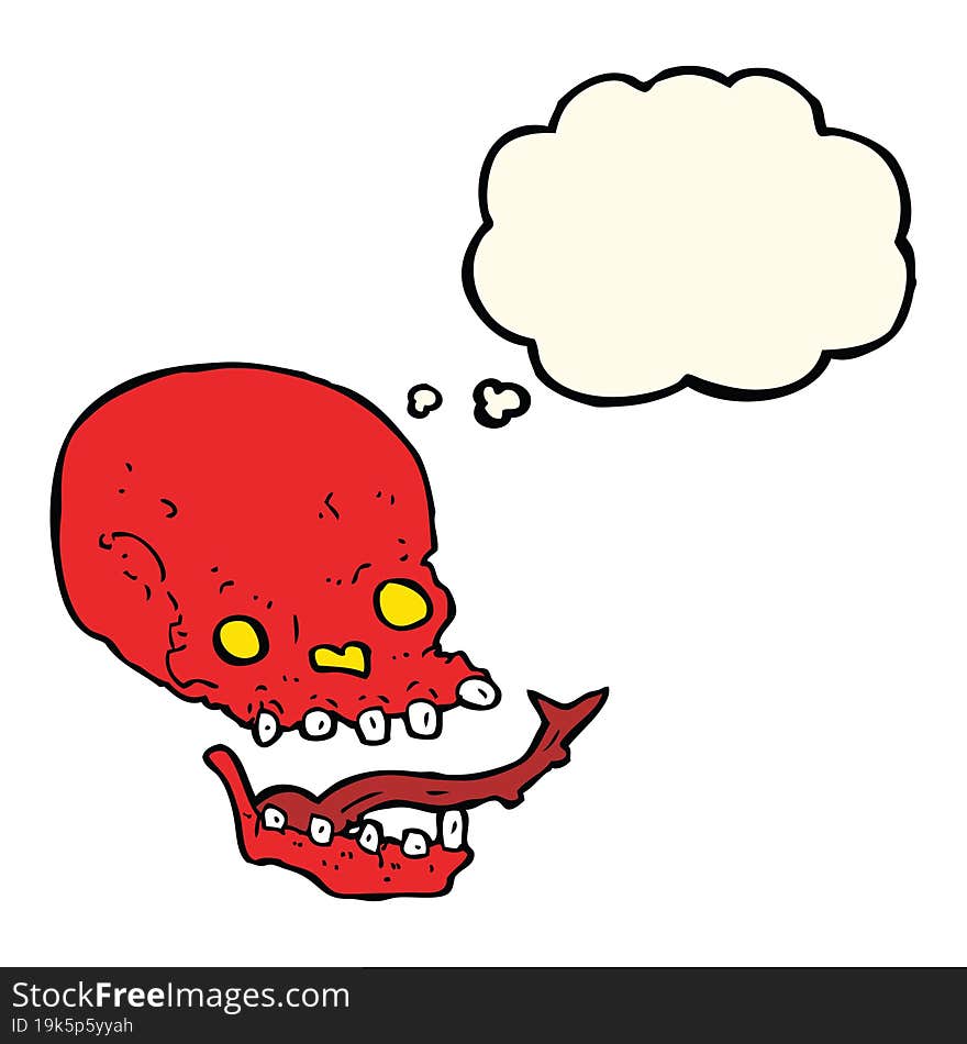 cartoon spooky skull with thought bubble