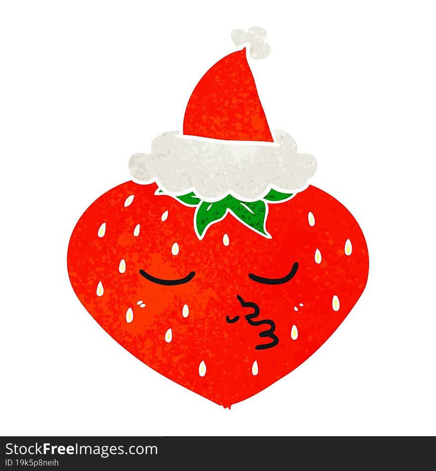 Retro Cartoon Of A Strawberry Wearing Santa Hat