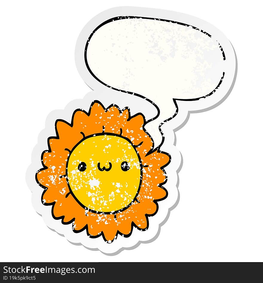 cartoon flower and speech bubble distressed sticker