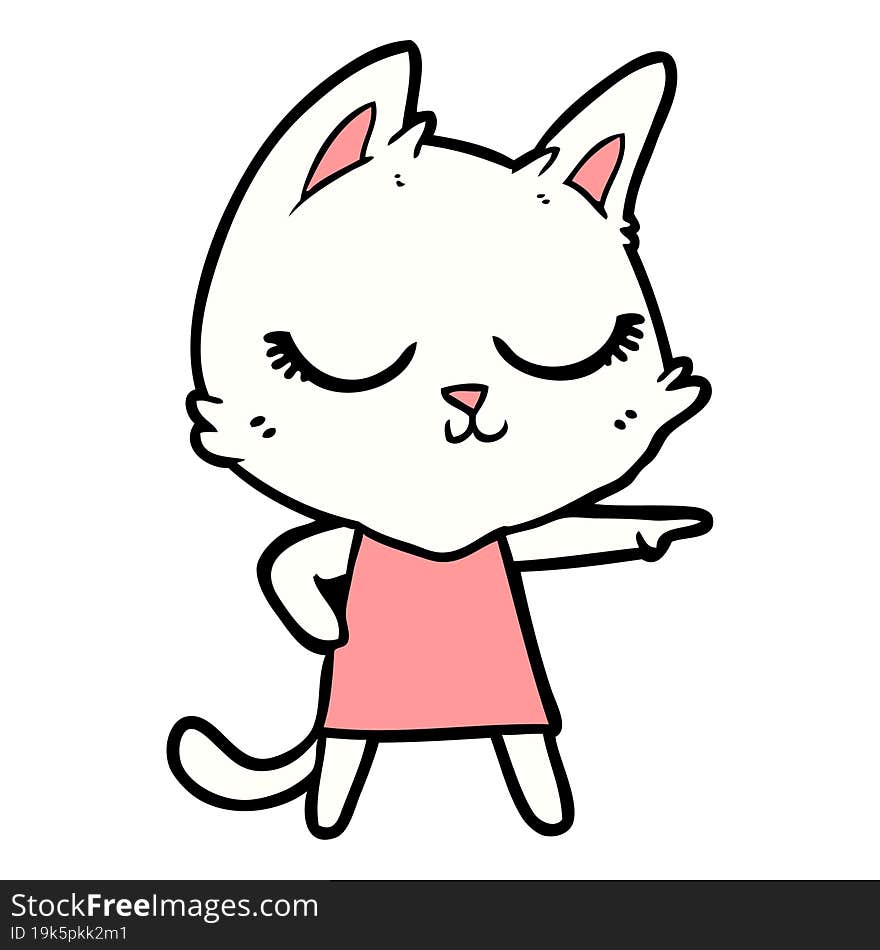 calm cartoon cat girl pointing. calm cartoon cat girl pointing