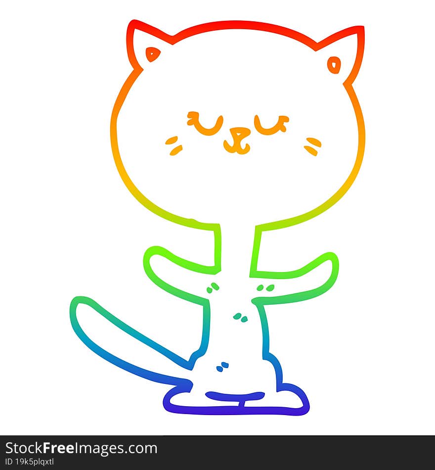 rainbow gradient line drawing of a cartoon dancing cat