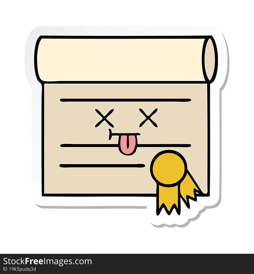 sticker of a cute cartoon certificate