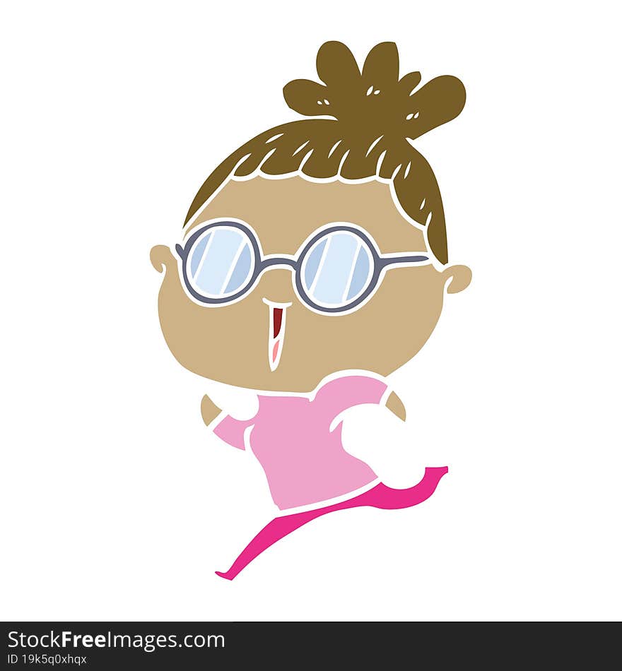 flat color style cartoon woman wearing spectacles