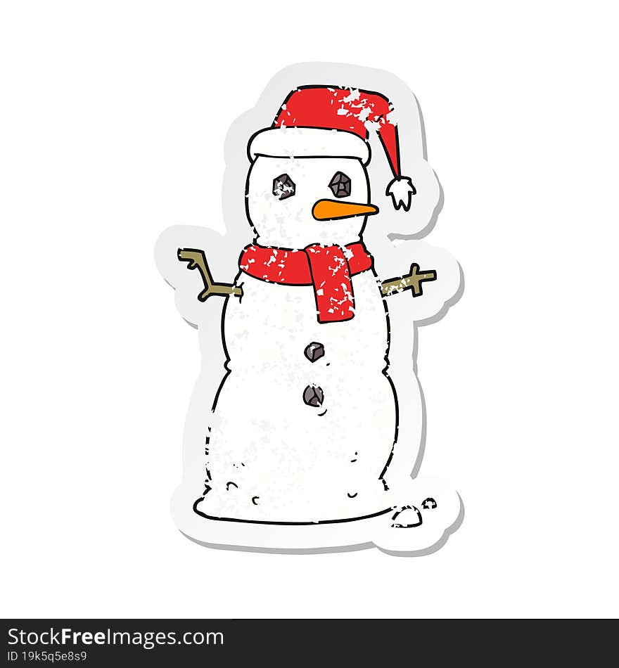 retro distressed sticker of a cartoon snowman