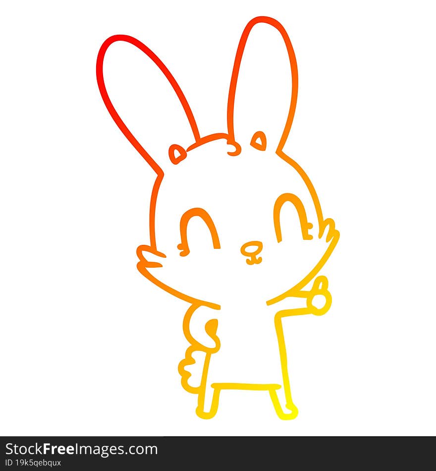 warm gradient line drawing of a cute cartoon rabbit