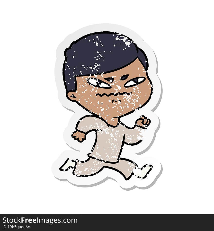 Distressed Sticker Of A Cartoon Angry Man