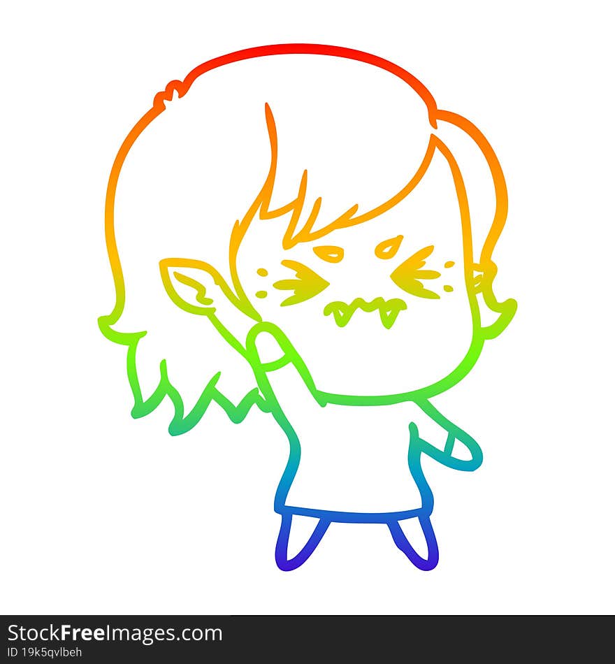 rainbow gradient line drawing annoyed cartoon vampire girl