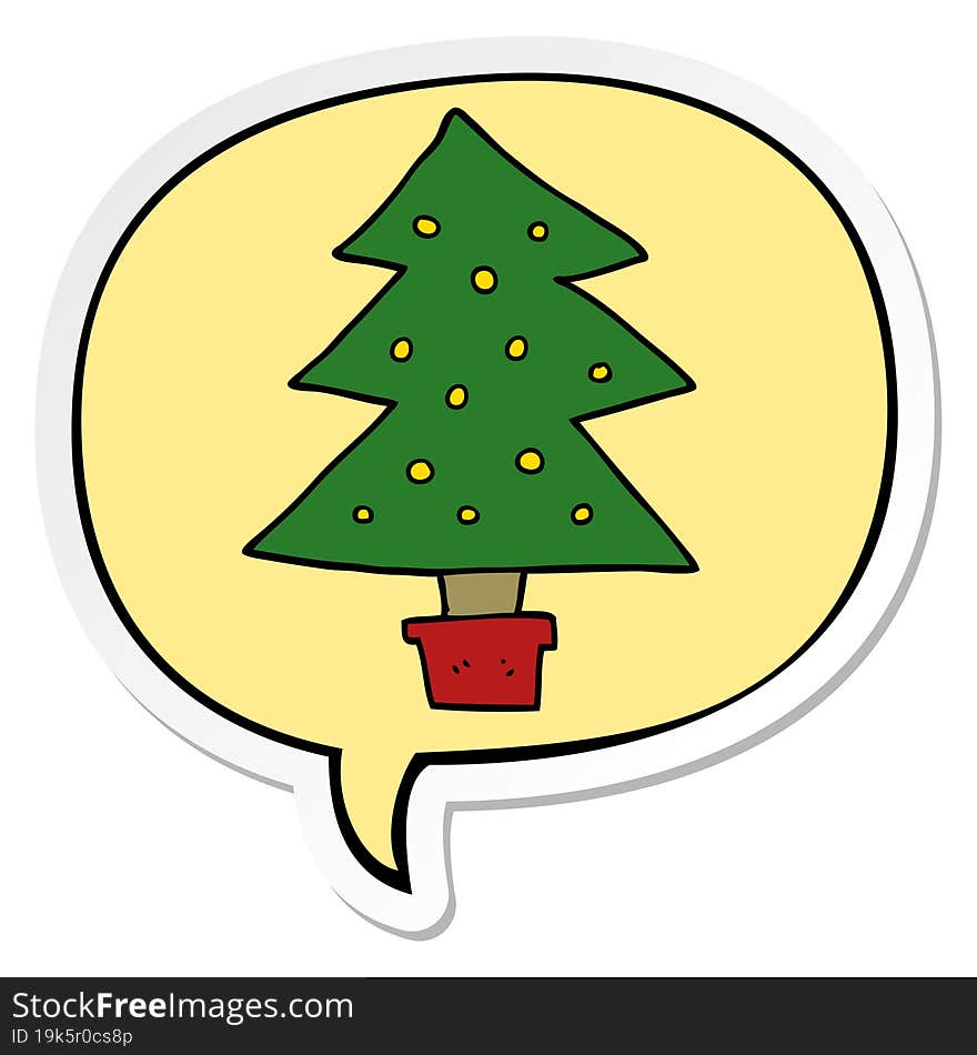 cartoon christmas tree and speech bubble sticker