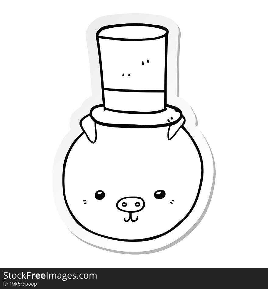 sticker of a cartoon pig wearing top hat