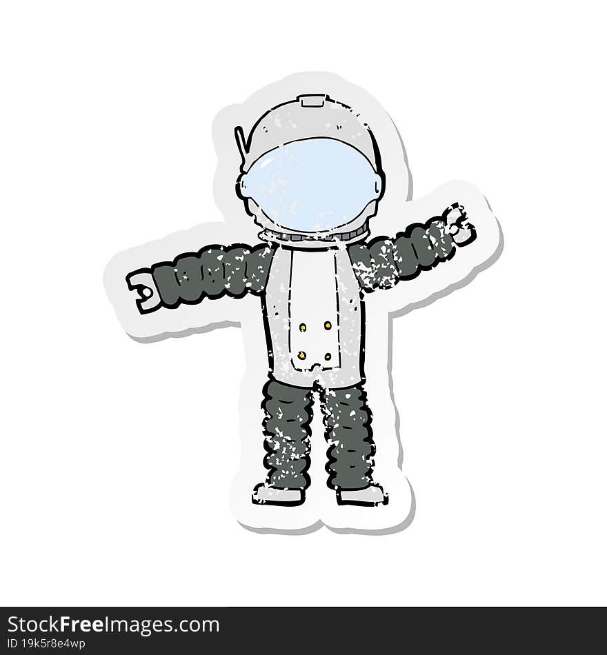 retro distressed sticker of a cartoon astronaut