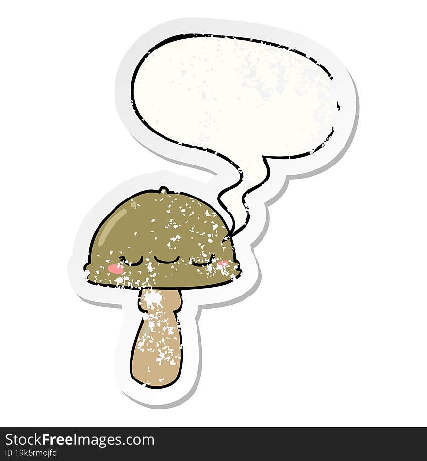 cartoon mushroom and speech bubble distressed sticker