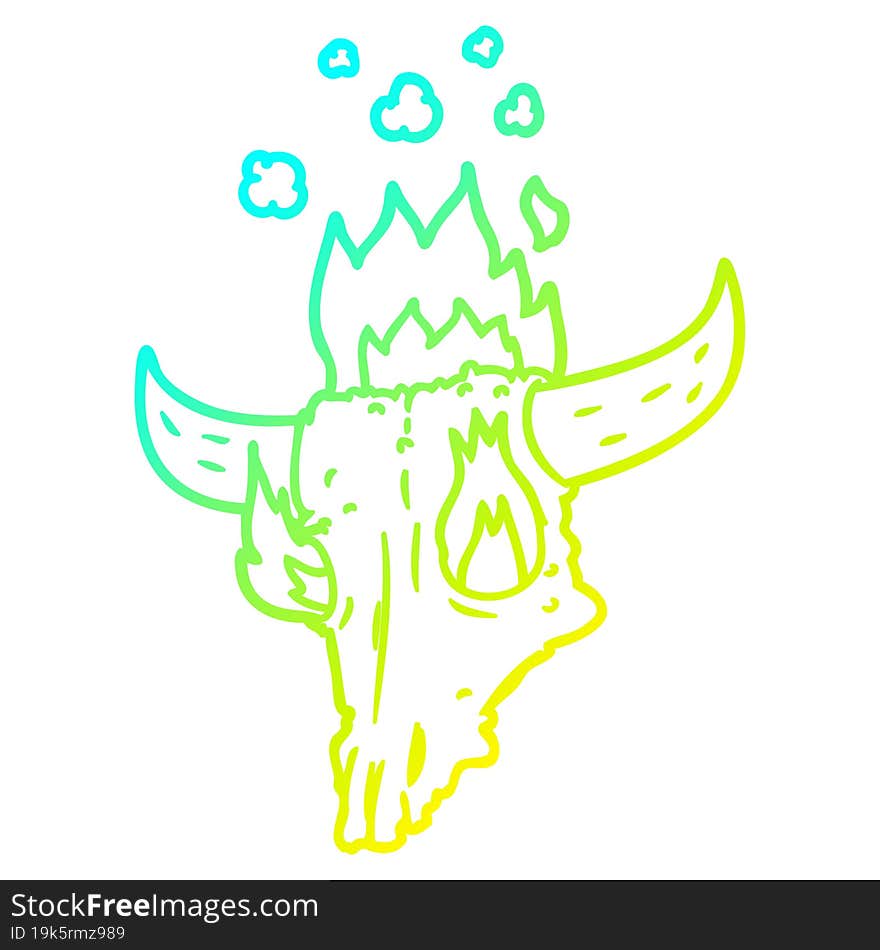 cold gradient line drawing spooky flaming animals skull cartoon