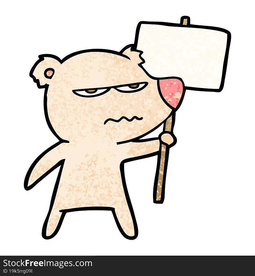 angry bear cartoon holding placard. angry bear cartoon holding placard