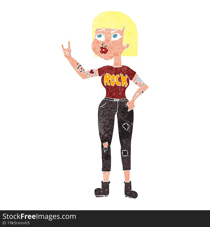 freehand retro cartoon rock girl