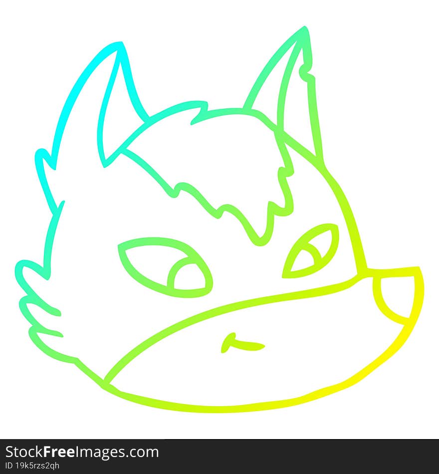 cold gradient line drawing of a cartoon wolf face