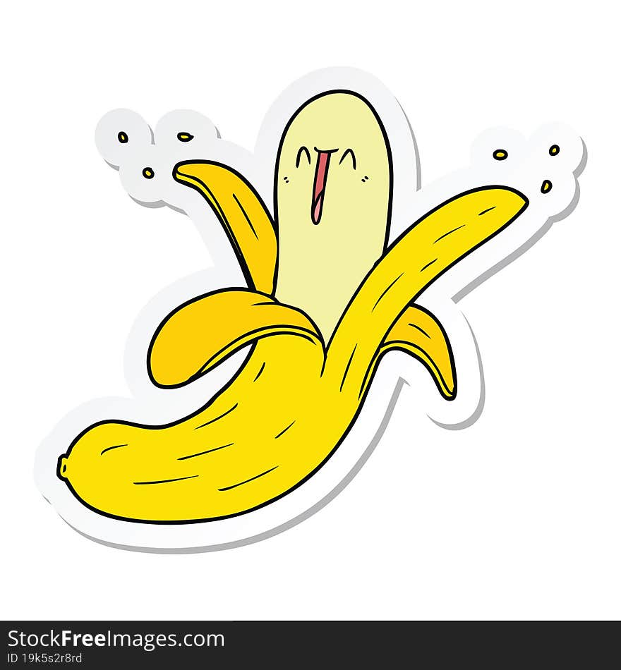 sticker of a cartoon crazy happy banana