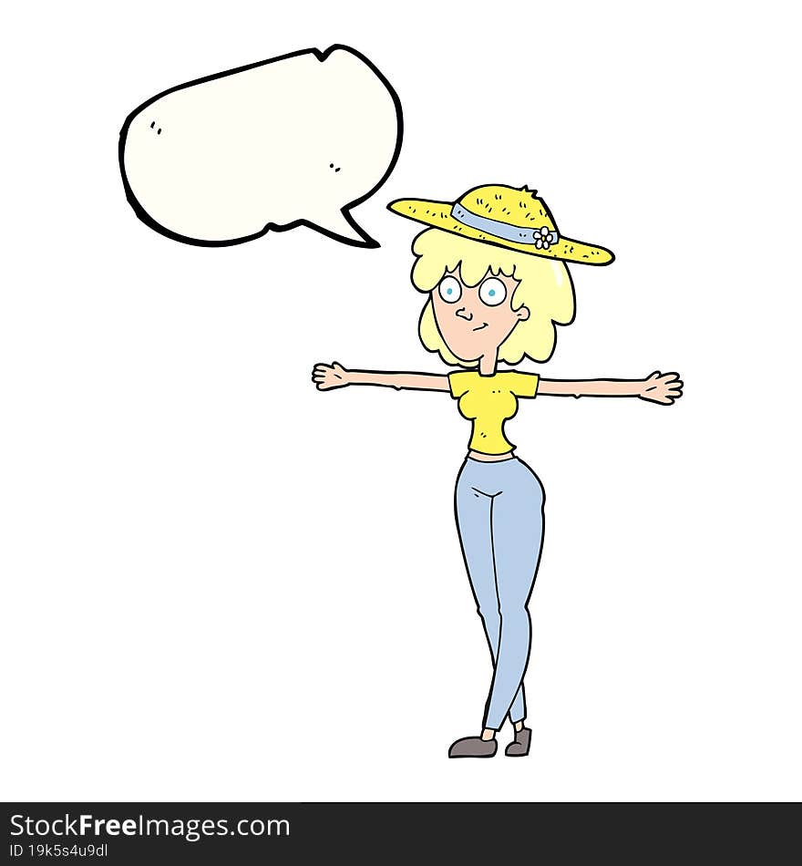 Speech Bubble Cartoon Woman Spreading Arms