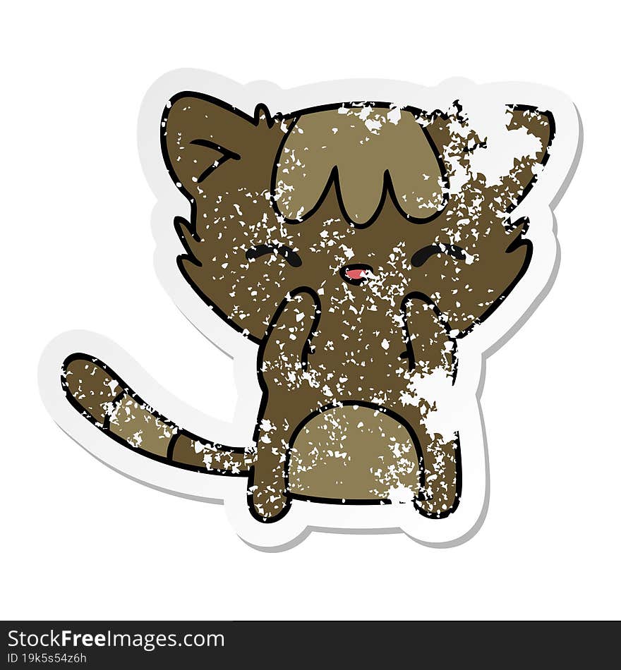 distressed sticker cartoon of cute kawaii cat