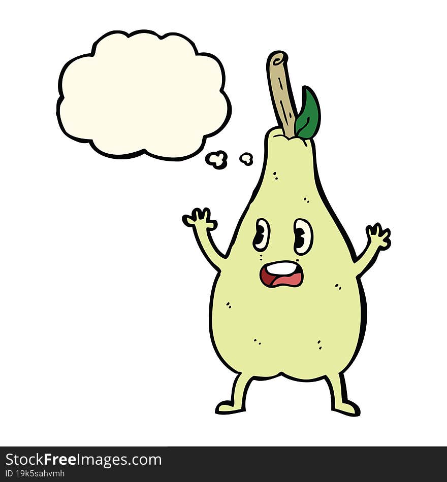 Cartoon Frightened Pear With Thought Bubble