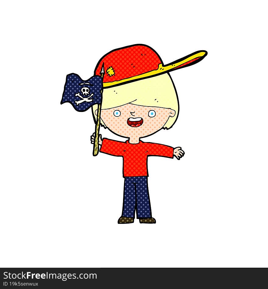 cartoon boy waving pirate flag