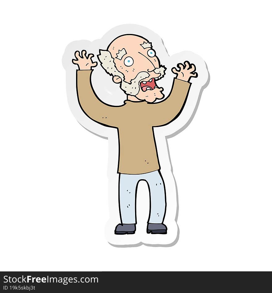 sticker of a cartoon terrified old man