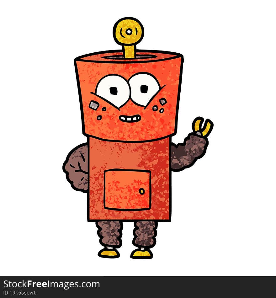 happy cartoon robot waving hello. happy cartoon robot waving hello