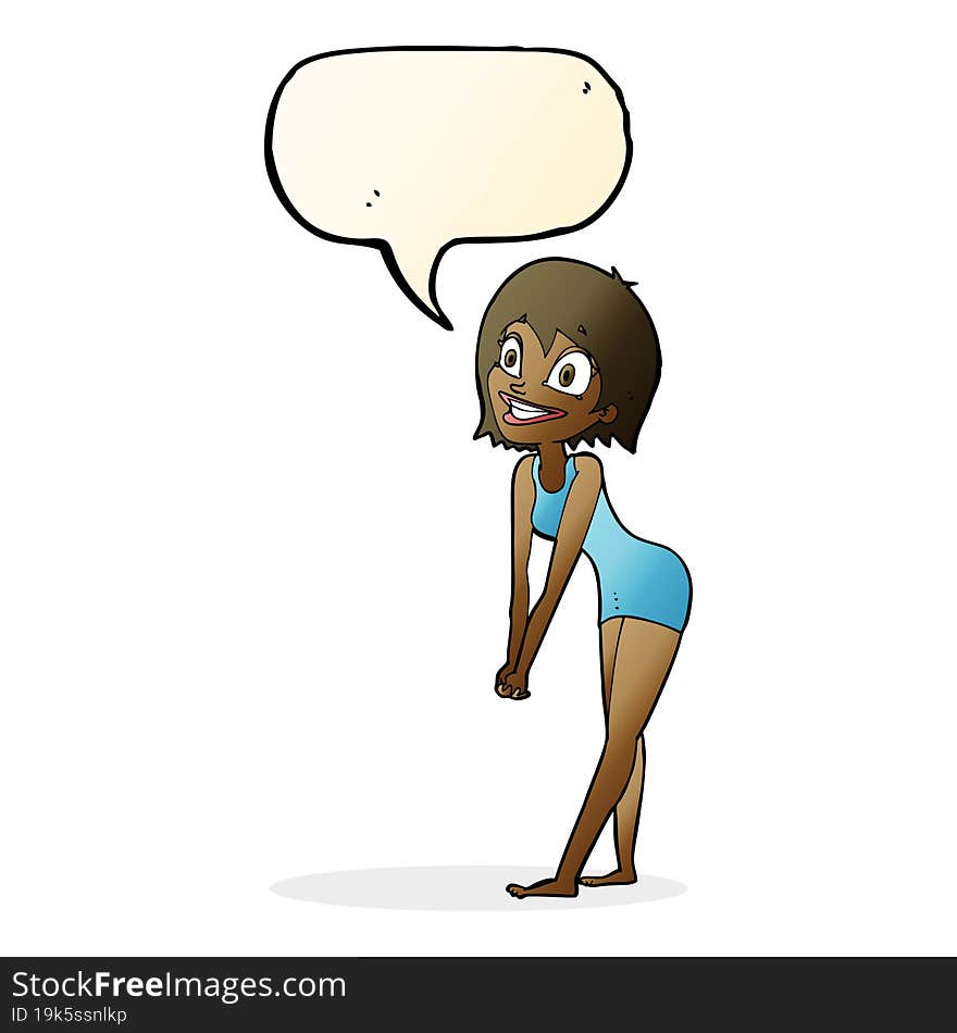 cartoon excited woman with speech bubble