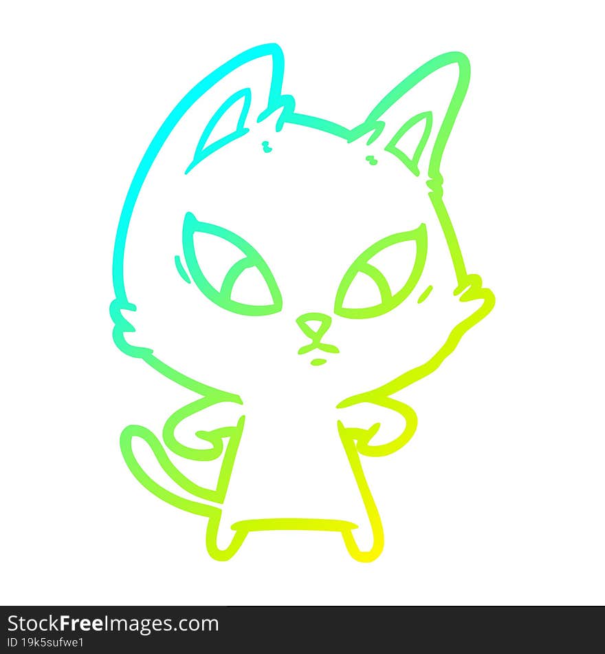 Cold Gradient Line Drawing Confused Cartoon Cat