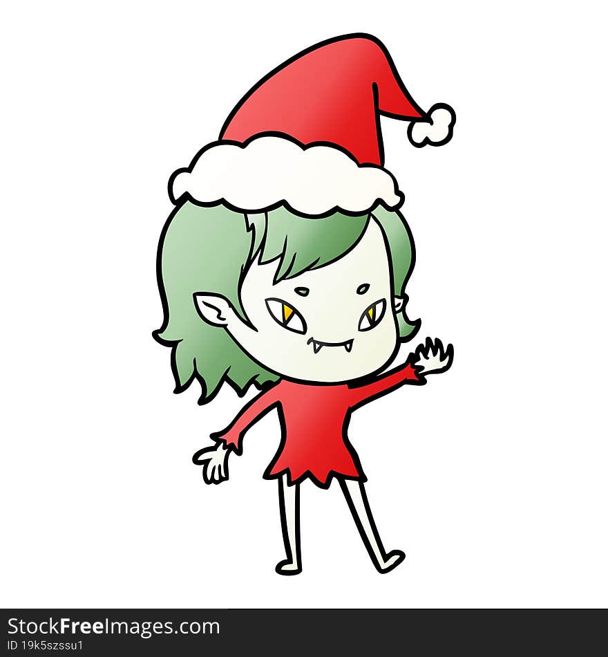 Gradient Cartoon Of A Friendly Vampire Girl Wearing Santa Hat