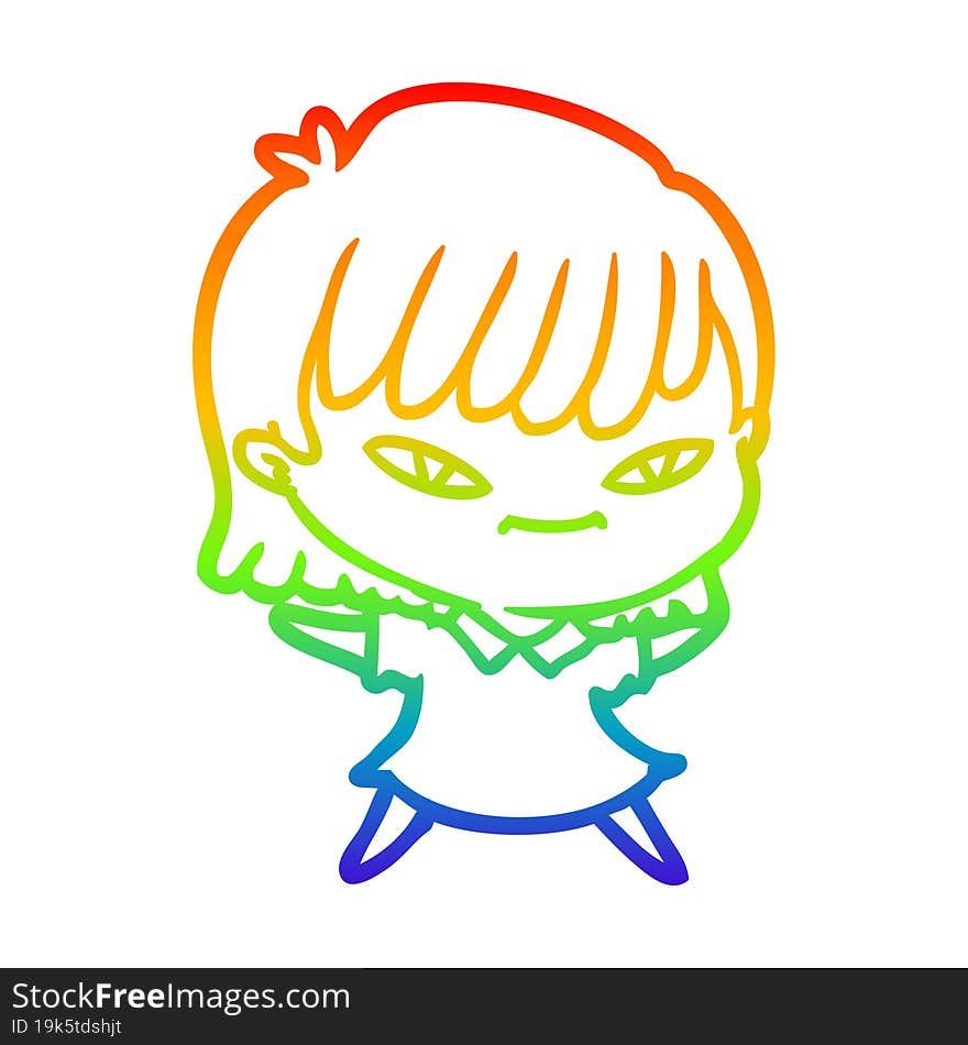 rainbow gradient line drawing of a cartoon woman