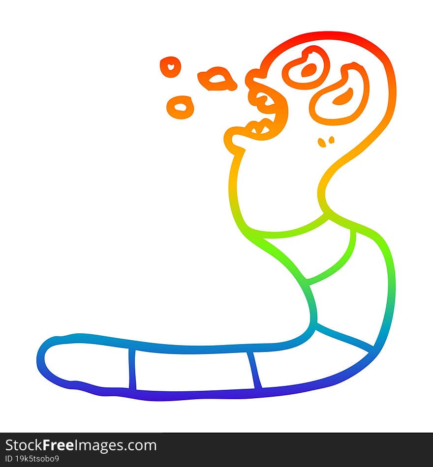 rainbow gradient line drawing of a cartoon frightened worm