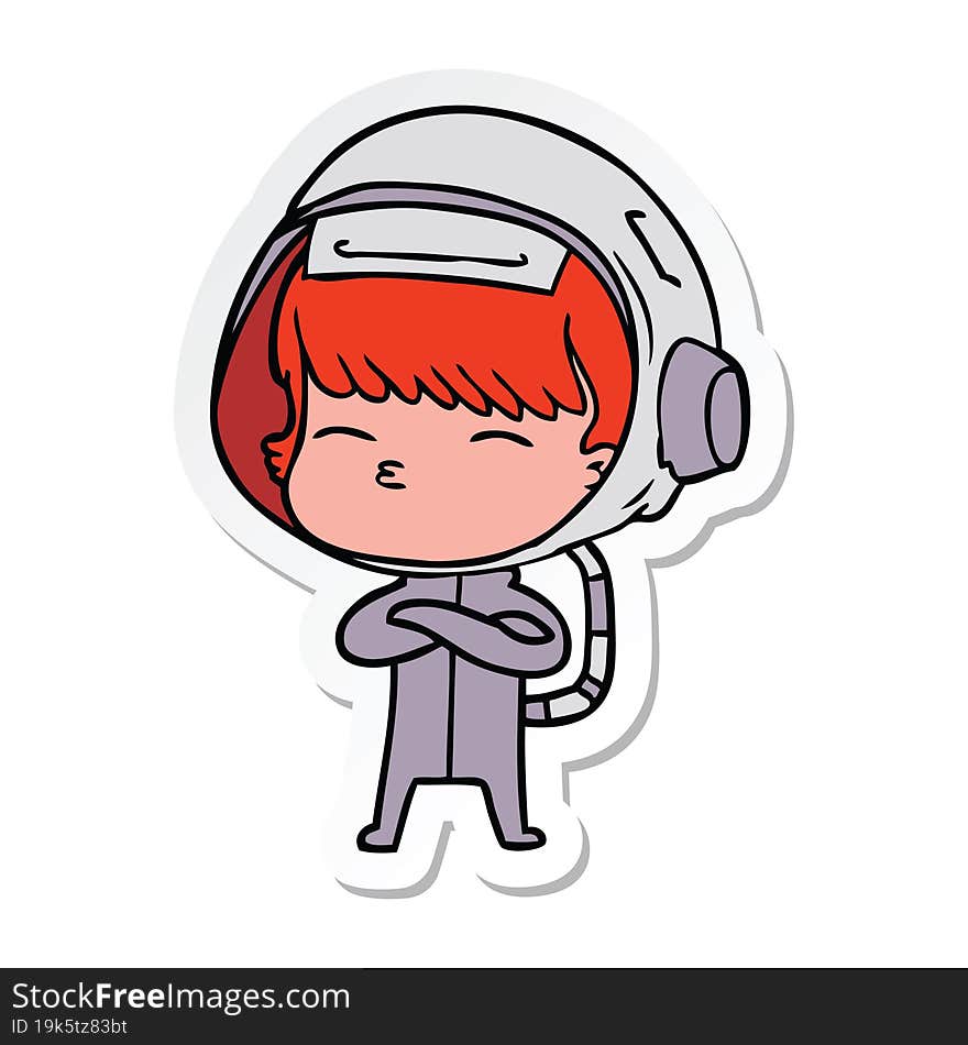 sticker of a cartoon curious astronaut