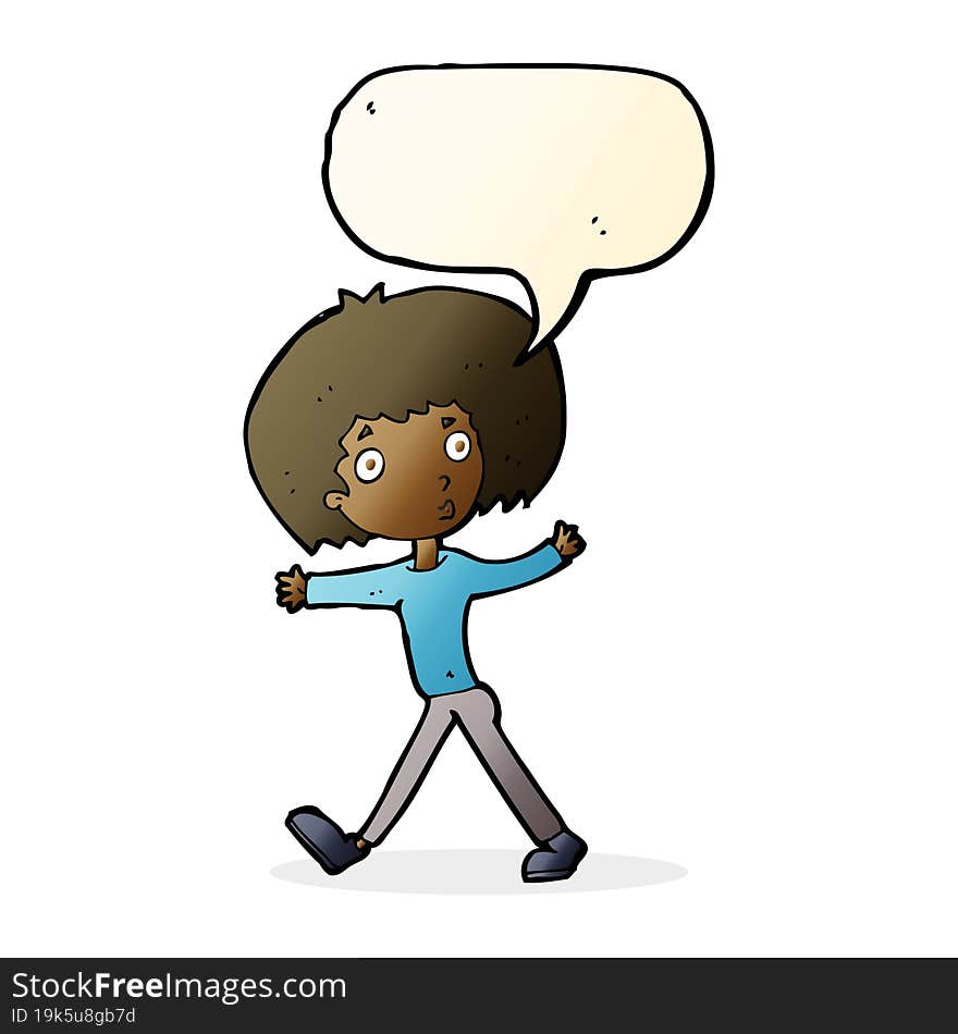 cartoon surprised man walking with speech bubble