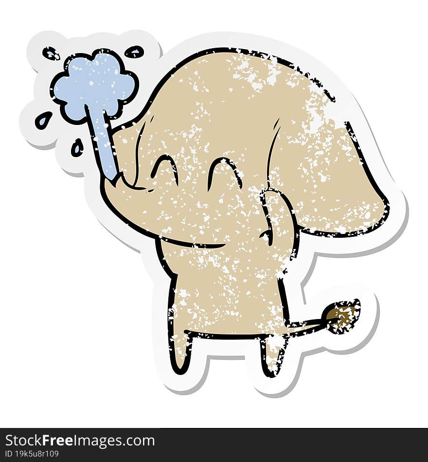 distressed sticker of a cute cartoon elephant spouting water