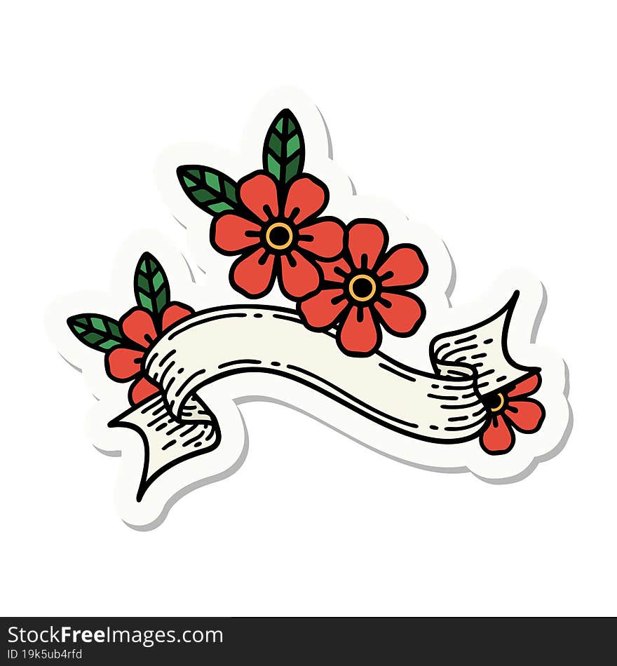 tattoo style sticker with banner of a flower