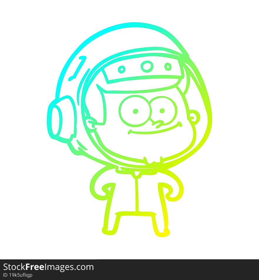 cold gradient line drawing of a happy astronaut cartoon