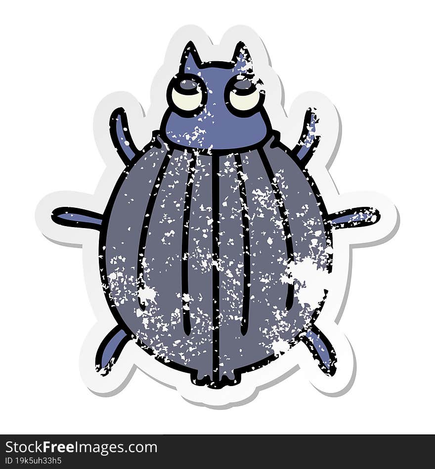 distressed sticker of a quirky hand drawn cartoon beetle